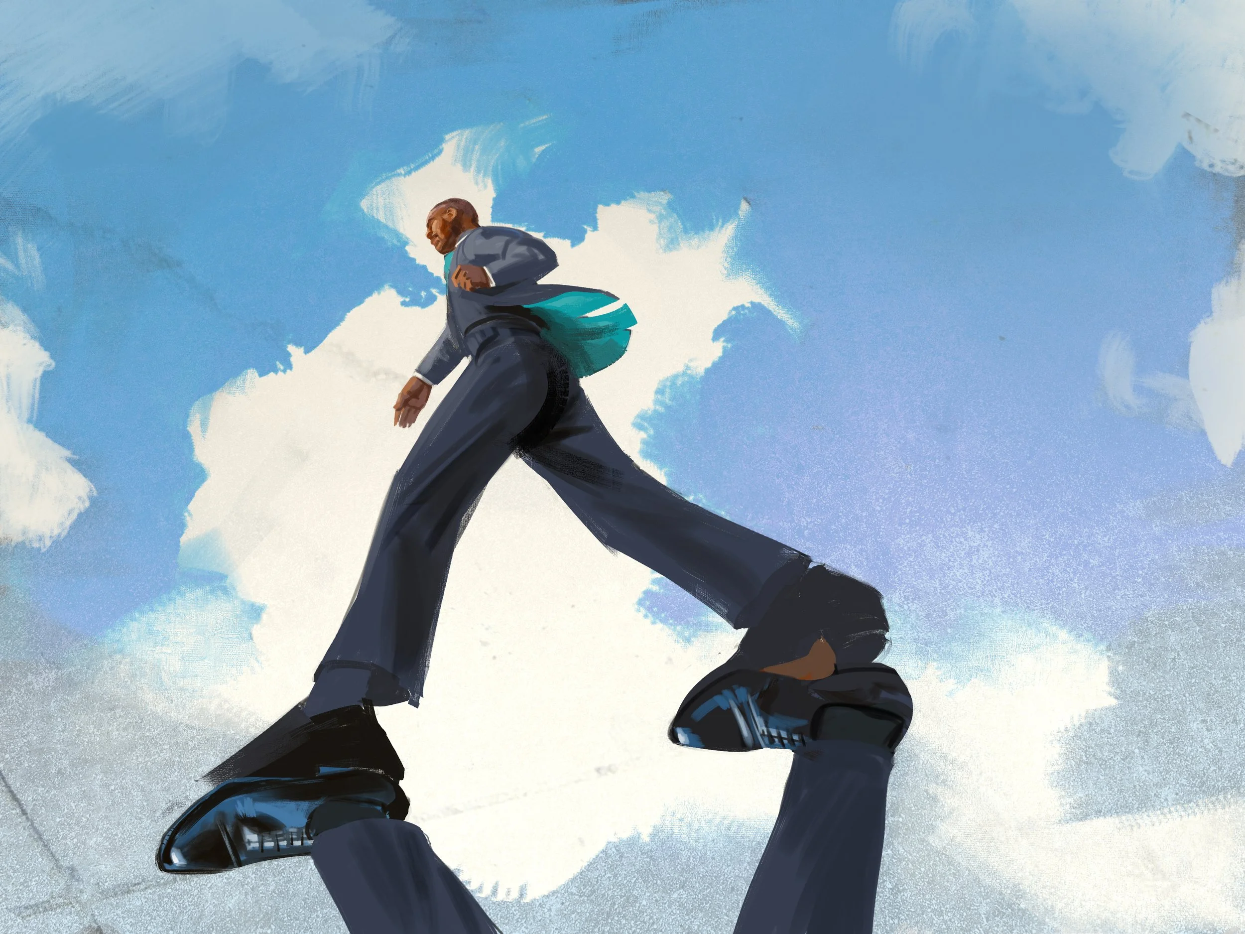  Man in airline uniform illustration for United Airlines uniform lookbook. Advertising concept art by Paul Temple, Storyboard Artist and Illustrator. 