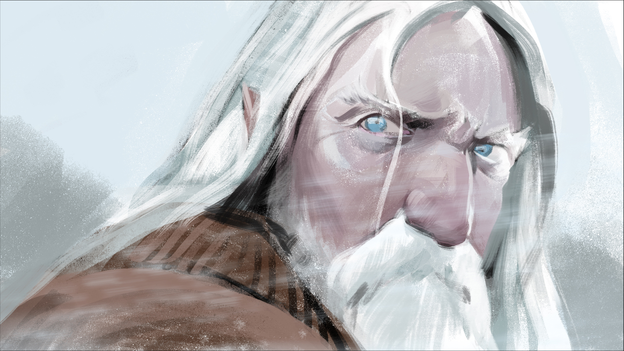  “Old Man Winter” illustration for Infiniti cars ad pitch presentation boards. Advertising storyboard frame by Paul Temple, Storyboard Artist and Illustrator.  