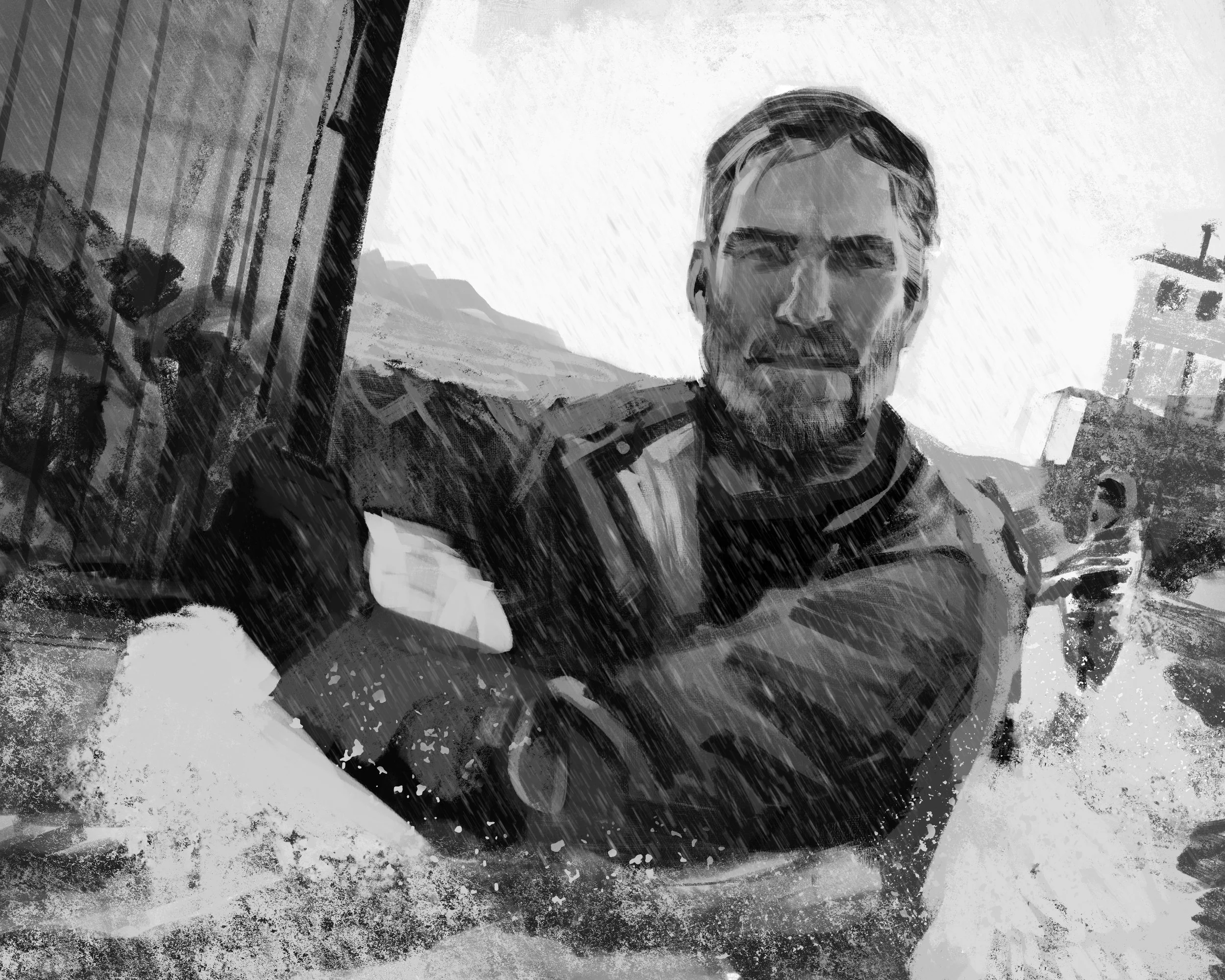  Handsome man catching lobster concept art for Botox Cosmetics ad pitch presentation boards. Advertising concept art by Paul Temple, Storyboard Artist and Concept Artist.  