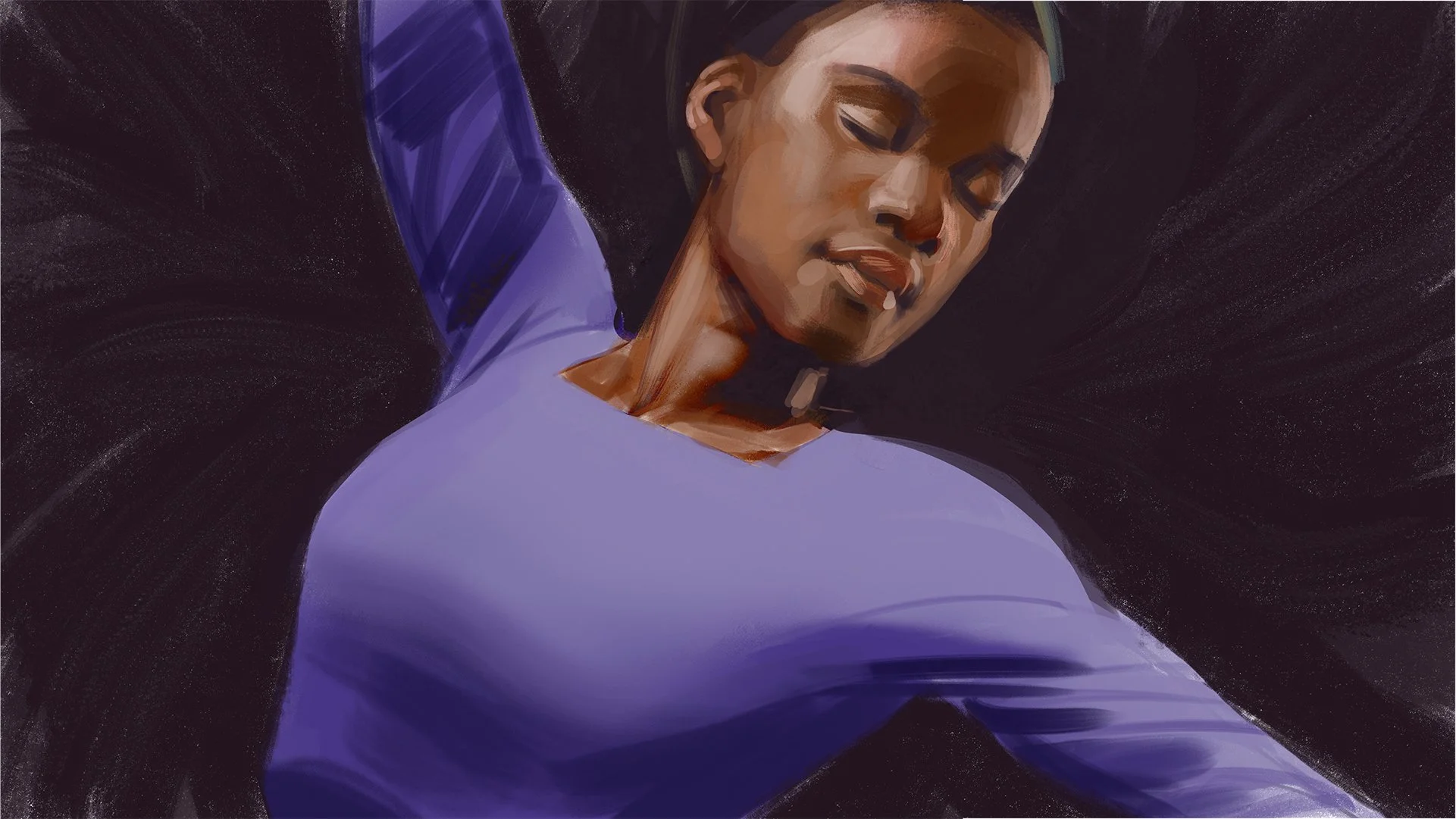  Ballerina striking a pose illustration for Cadillac cars ad pitch presentation boards. Advertising storyboard frame by Paul Temple, Storyboard Artist and Illustrator.  