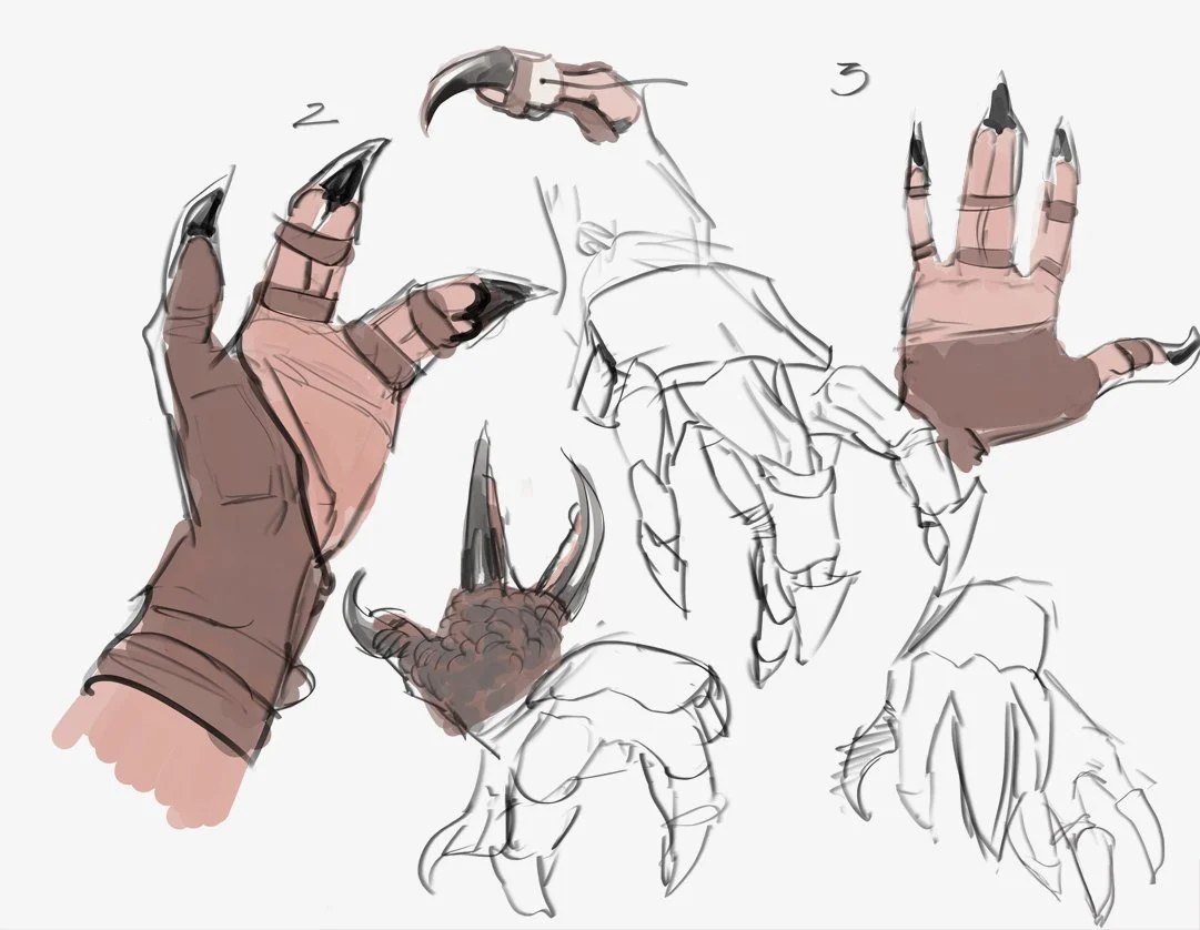  Character costume talon weapon and glove design for character development in film. Concept artist Paul Temple.   