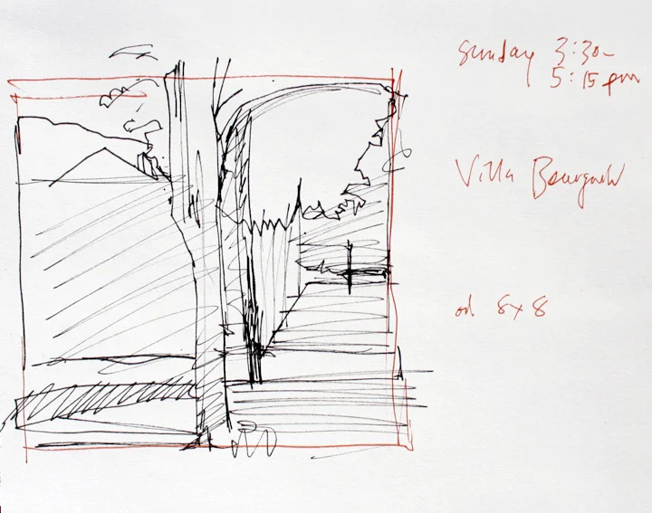 Black and sanguine pens in 9" x 12" Cachet sketchbook