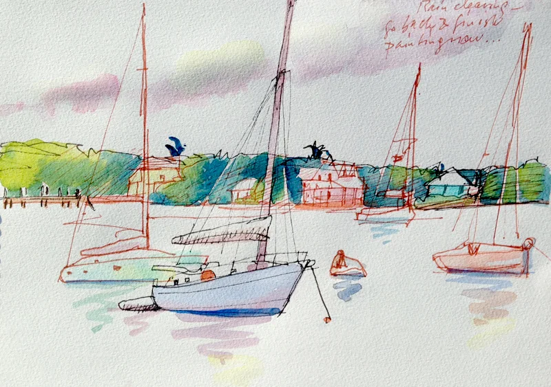 8" x 10", watercolor and Pitt pens in Holbein sketchbook