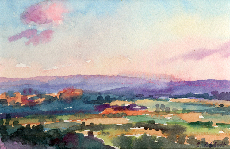 Susan Abbott, "Dusk from Les Bassacs", watercolor