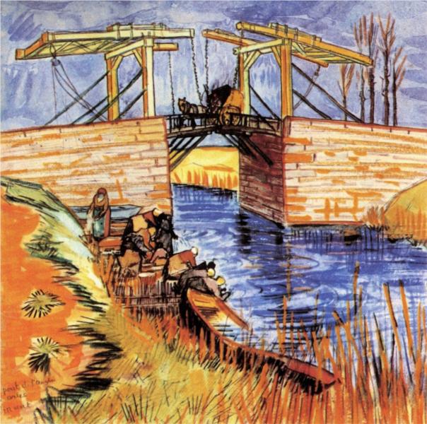 Van Gogh, "The Langois Bridge at Arles", watercolor, 1888