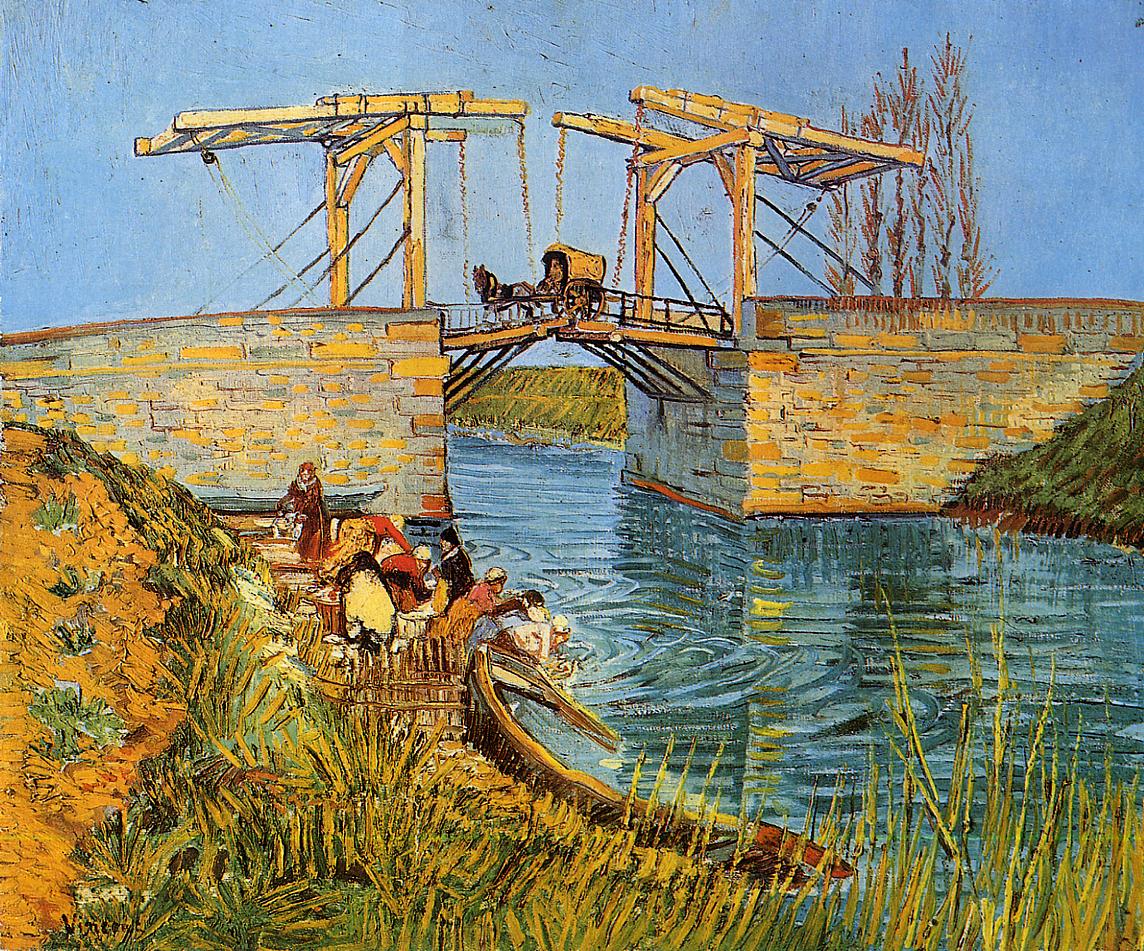 Van Gogh, "The Langois Bridge at Arles with Women Washing", oil, 1888