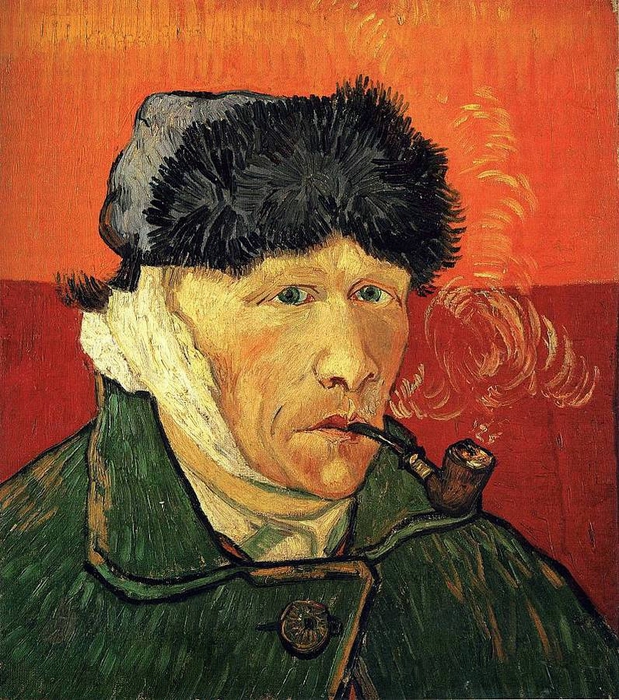 Van Gogh, "Self Portrait with Bandaged Ear and Pipe", 1889