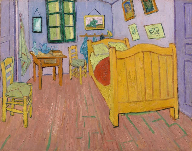 "Vincent's Bedroom at Arles", digital interpretation with cool red pigments included