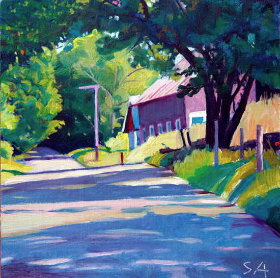 Susan Abbott, "Hollister Hill, Late Shadows", oil