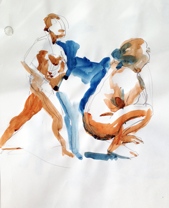 Gesture studies, 24" x 18", watercolor on newsprint paper