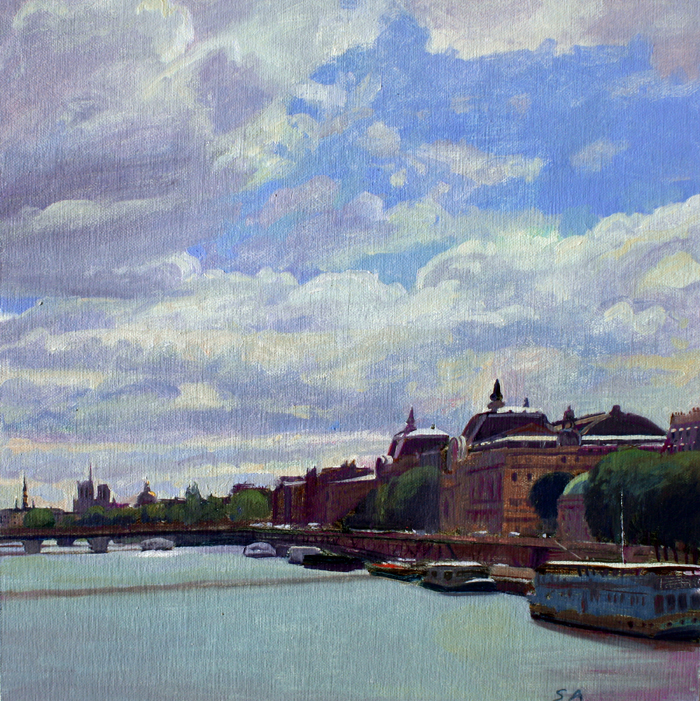 "Seine towards Musee D'Orsay", 12" x 12", oil on linen.