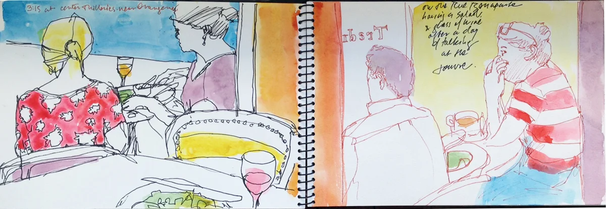 Watercolor and Faber Castell Pitt pens in 7" x 9" Holbein sketchbook