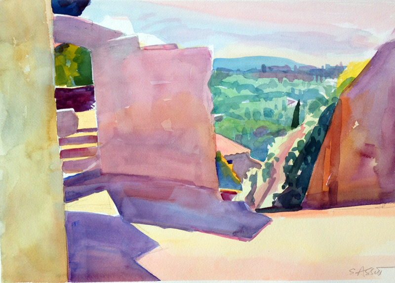 "Walls in Bonnieux, watercolor, 14" x 20"