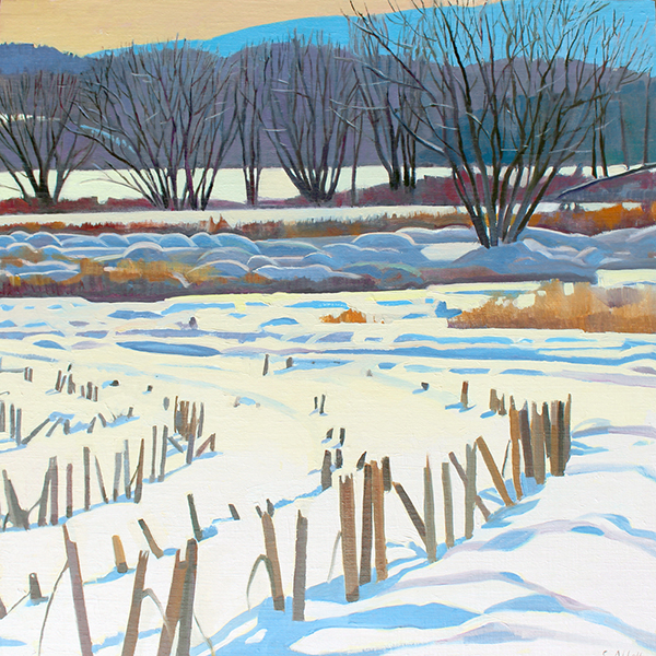 "Corn Field in Snow", 20" x 20", oil on linen panel