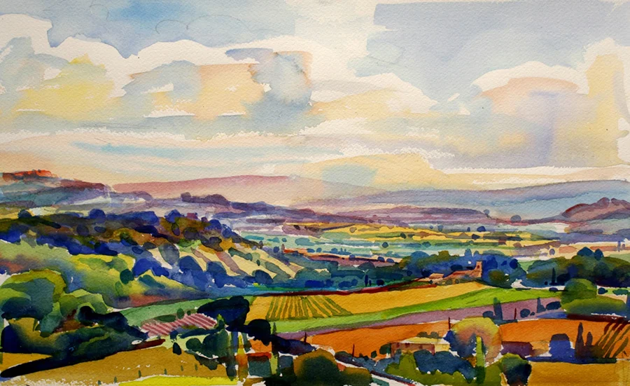 Susan Abbott, "Looking towards Roussillon", watercolor