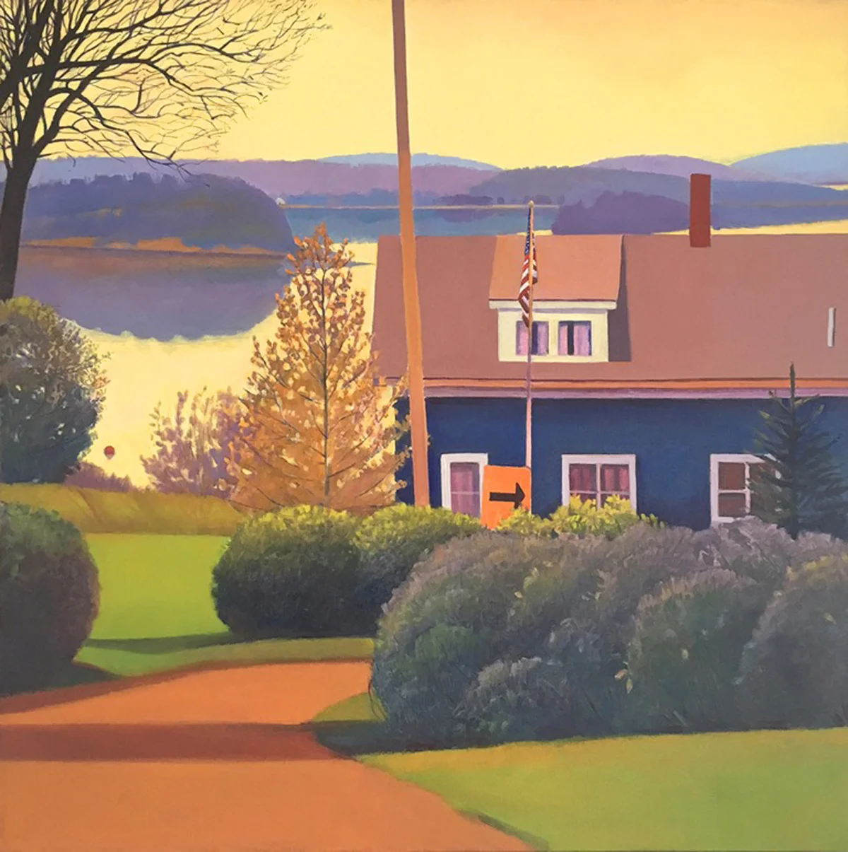 Susan Abbott, “Blue House by the Inlet”, oil on linen