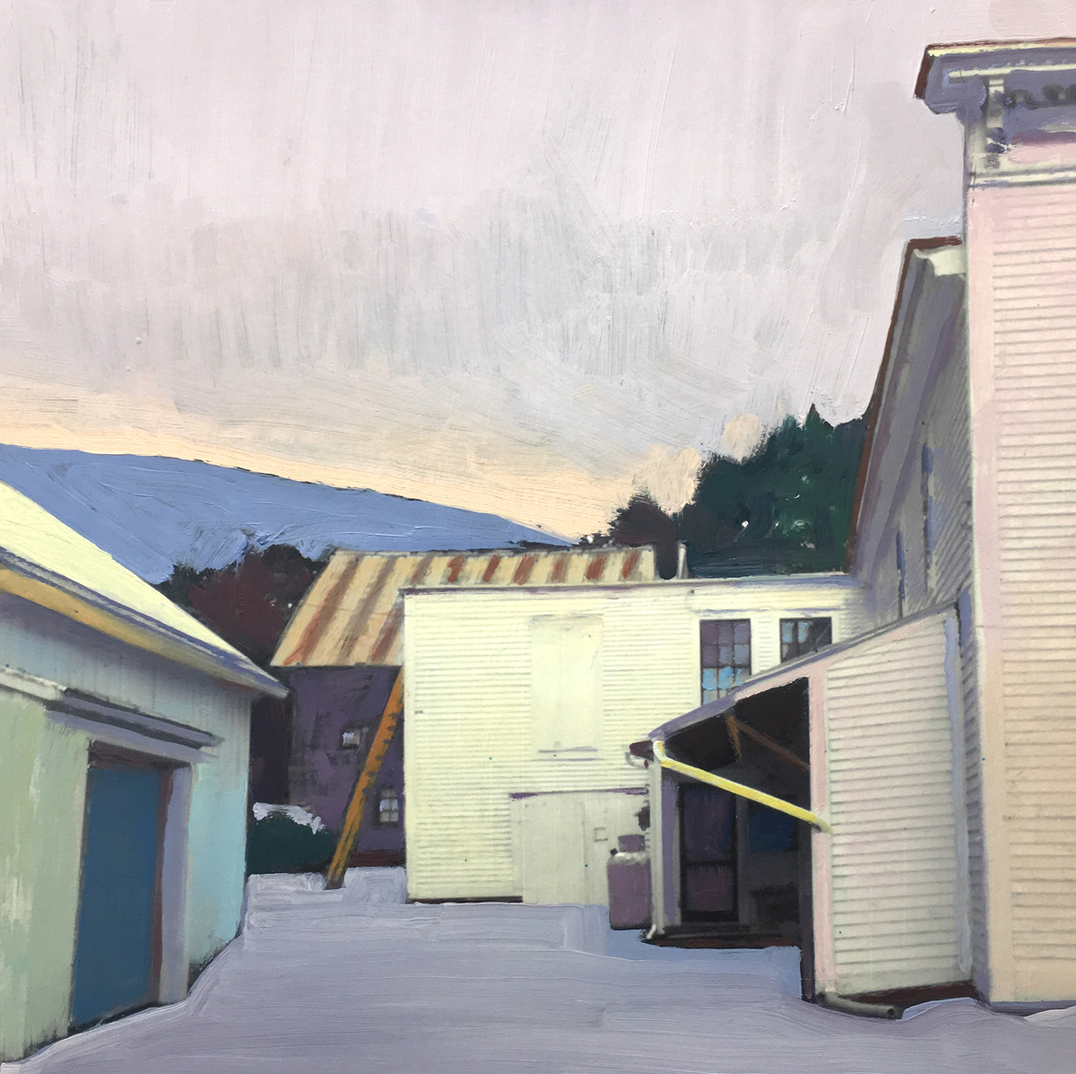 Susan Abbott, “White Buildings in Winter”, mixed media