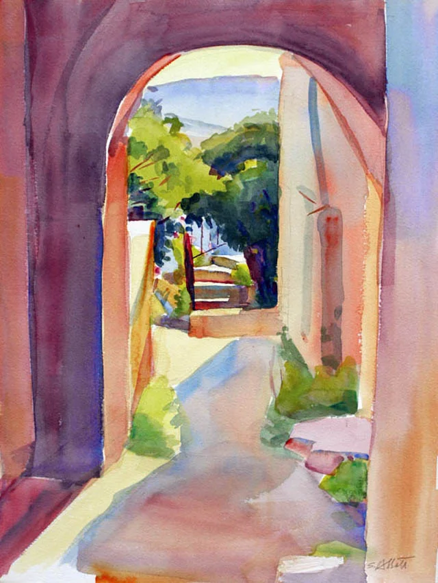 "Looking Through to the Mountain", watercolor, 16” x 11”, framed in gold 24” x 19”, $400.00. Purchase here . SOLD