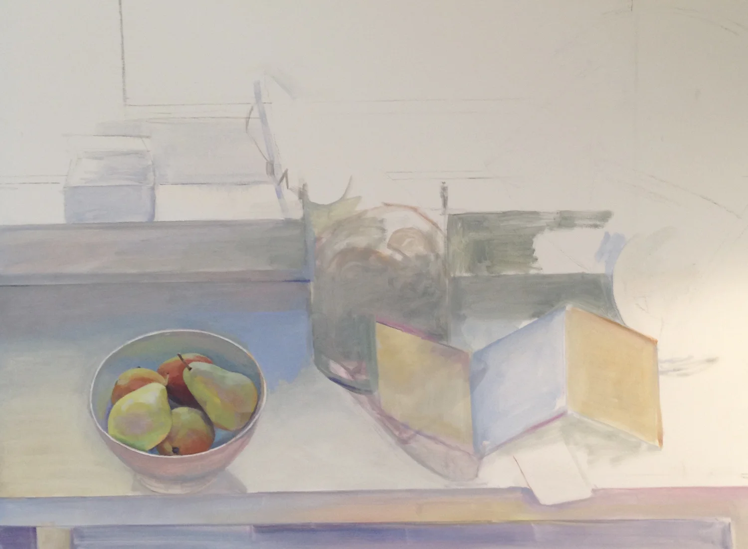 Susan Abbott, “Peonies by a Window” (in process), oil on linen