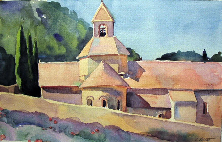 "Senaque Abbey", watercolor, 8” x 12”, framed in maple 17” x 21”, $275.00. SOLD