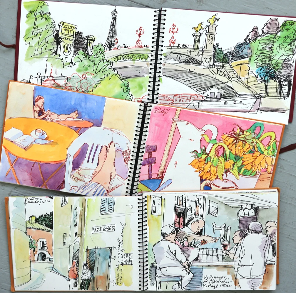 Susan Abbott, “Sketchbooks”, pen and watercolor