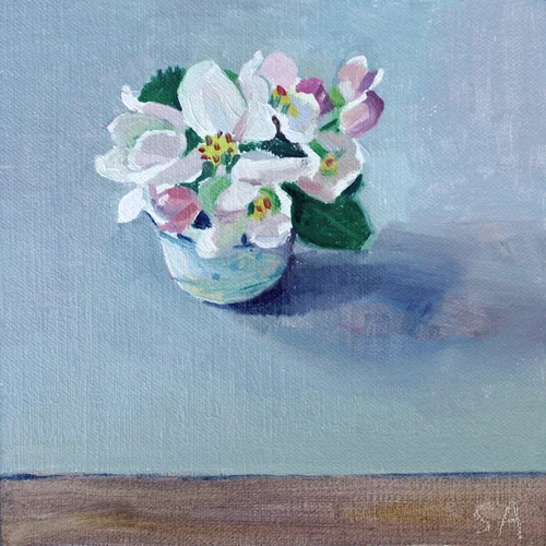 Susan Abbott, “Wild Apple Blossoms”, oil on panel