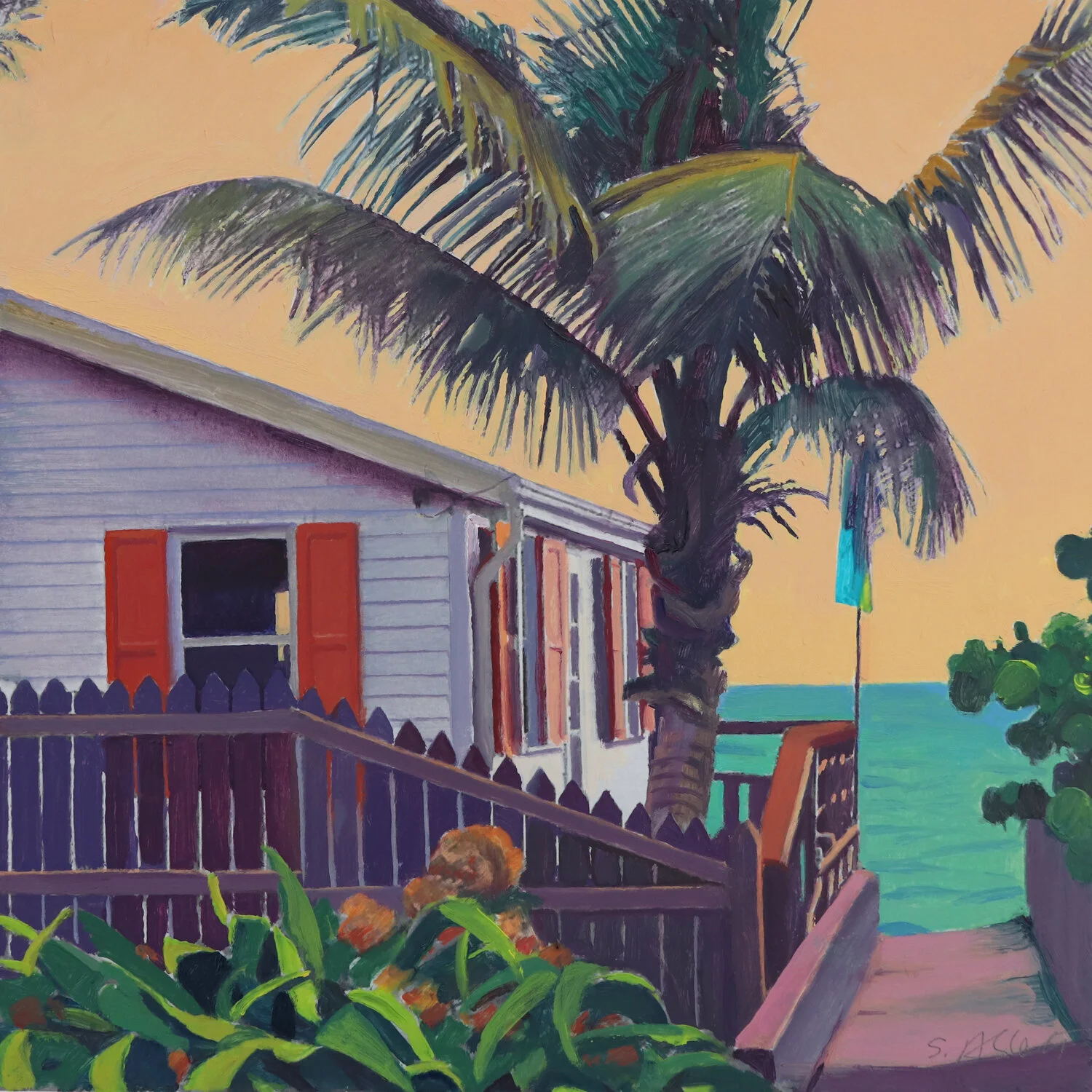 SOLD     "Red Shutters by the Water"