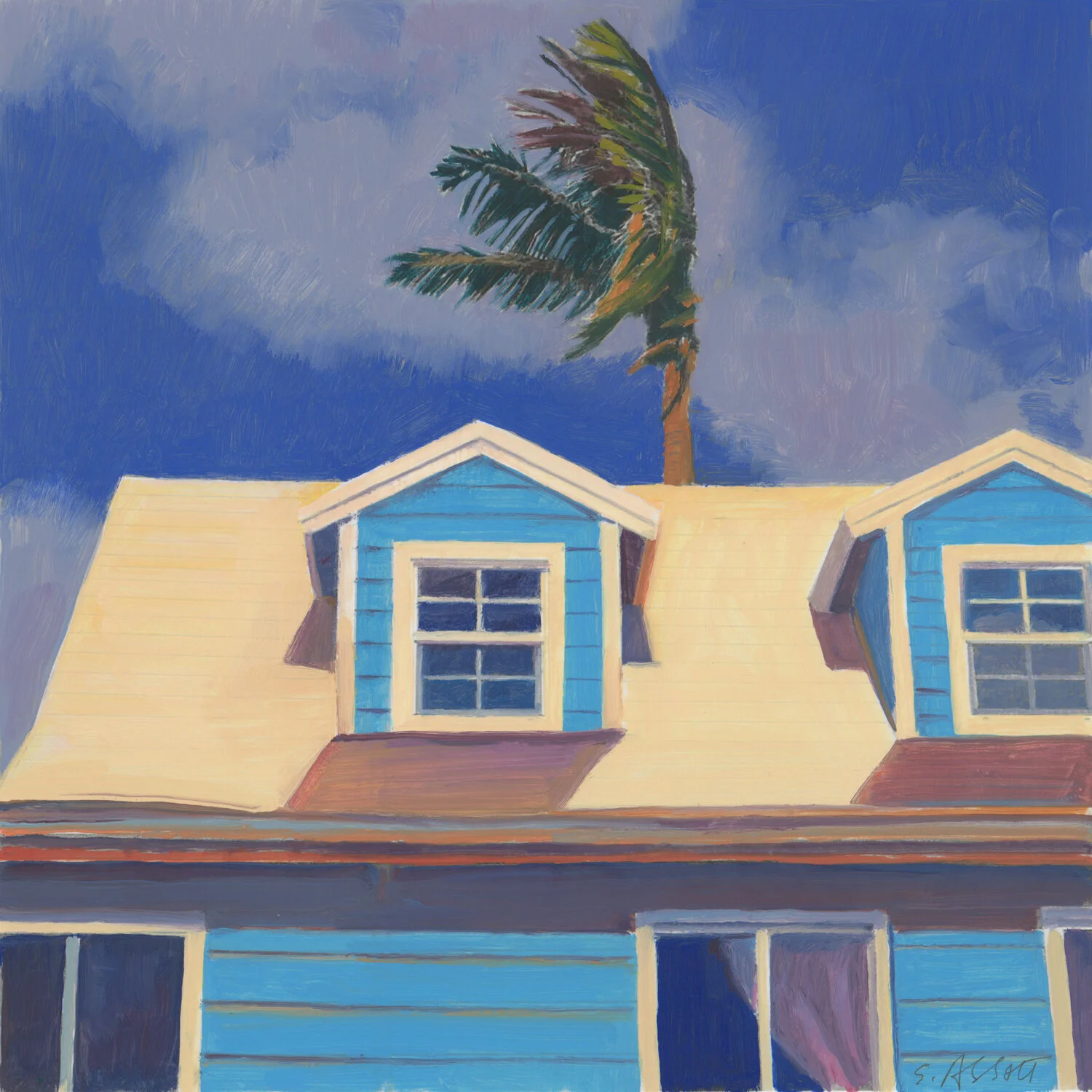 "Blue House and Palm"