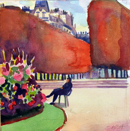 Susan Abbott, “Luxembourg Gardens on a Fall Morning”, 6” x 6”, watercolor