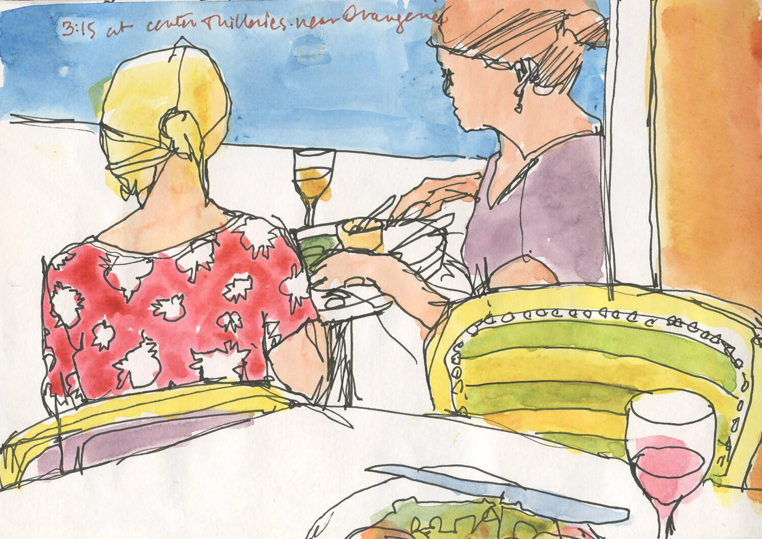 Susan Abbott, Paris sketchbook, Pitt marker pen and watercolor
