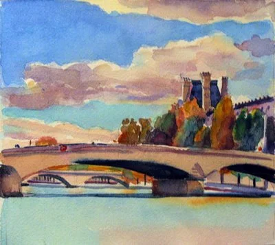 Susan Abbott, “Louvre, Late Afternoon”, 8” x 8”, watercolor