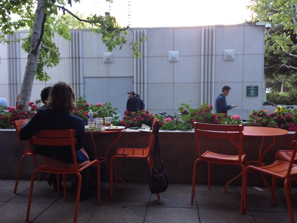 Happiness is all in your perspective, isn’t it? Chellie Campbell La Boulange Patio at the Metreon Photo: Lynne Azpeitia