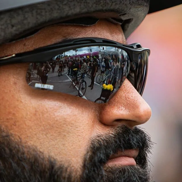 Protesters are reflected in the sunglasses of a Toronto police officer during the #justiceforregis protest, Saturday May 30, 2020. Shot for @nowtoronto #toronto #torontophoto #torontolife #torontophotographer #blacklivesmatter #onassignment #photojou