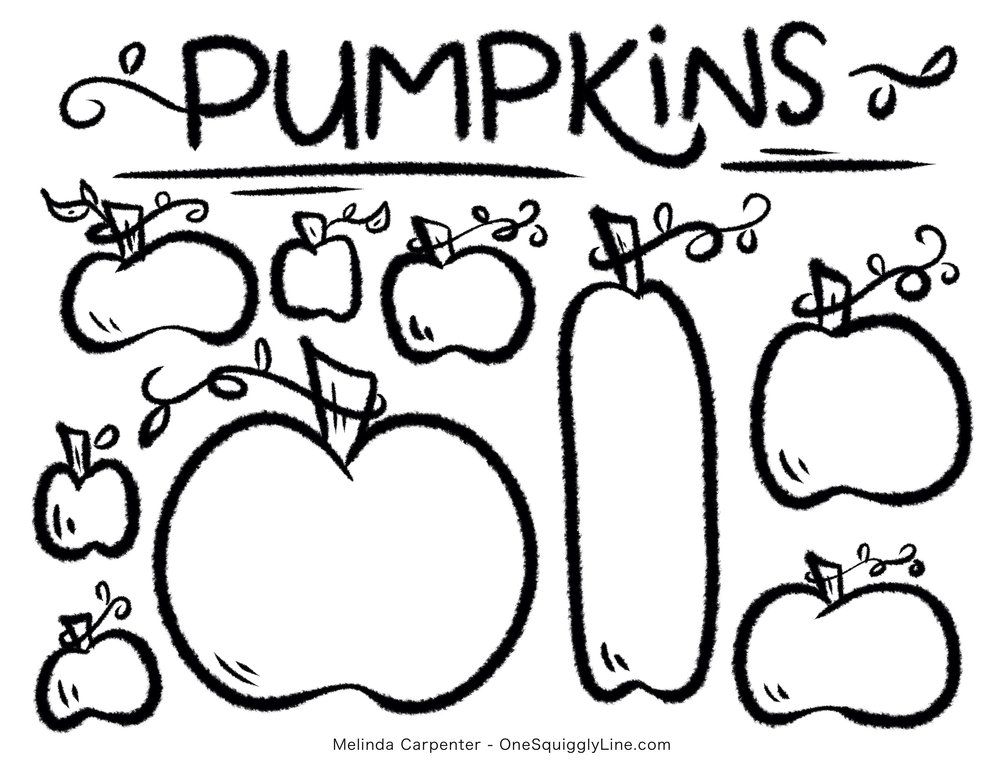 Pumpkins! Printable Practice Sheet or Clip Art — One Squiggly Line