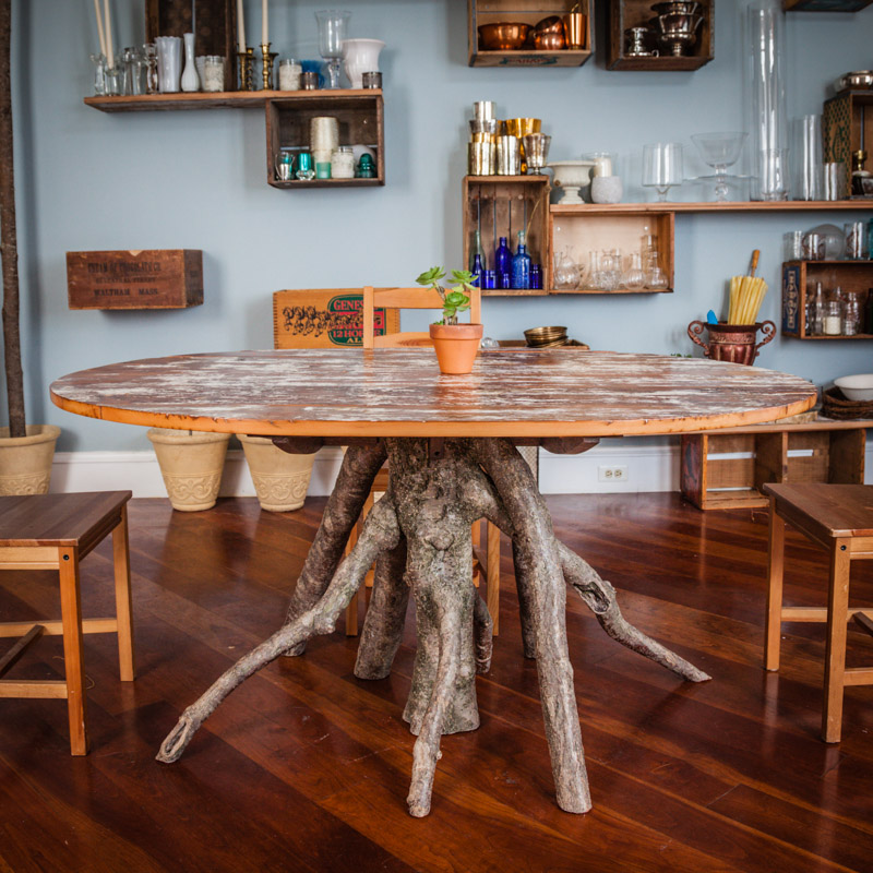 Salvaged barn wood - inverted tree table by valebruck.com