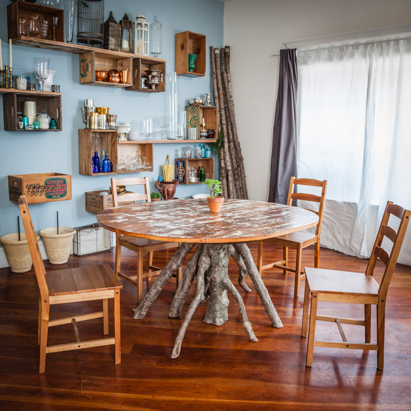 Salvaged barn wood - inverted tree table by valebruck.com