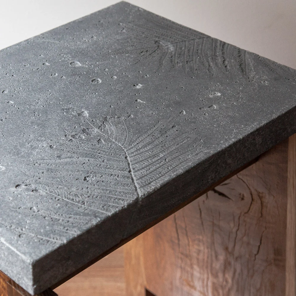 Cement fern "fossil" side table by valebruck.com