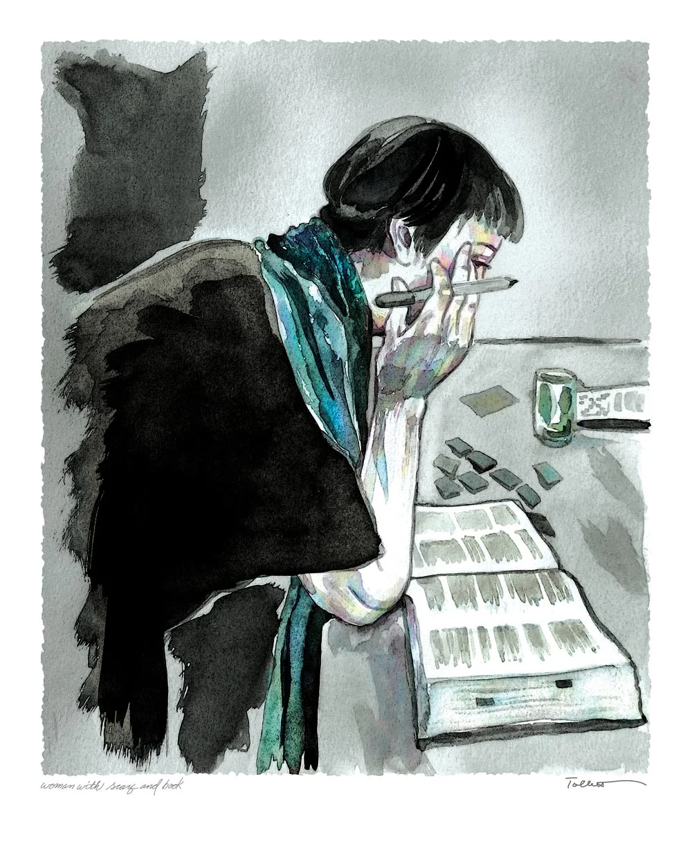 Woman with scarf & book