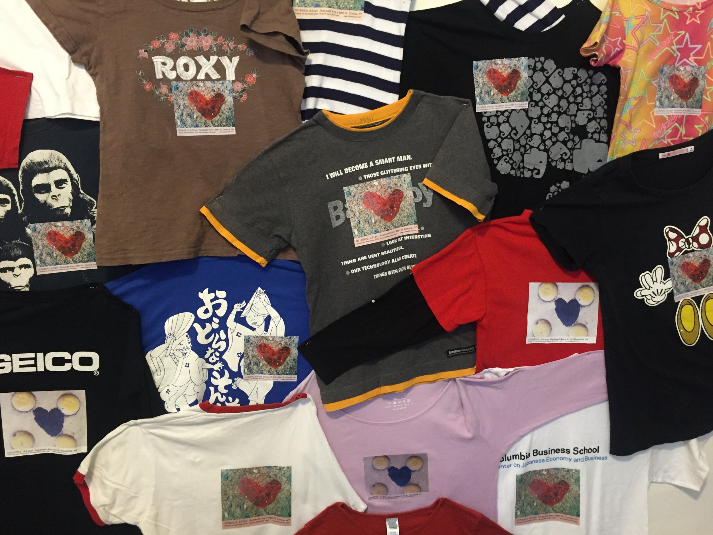 Each donated, most are from Japan and such great quality, T-shirts has been redesigned with GumHearts appliqué to be recreated into tote bag. 