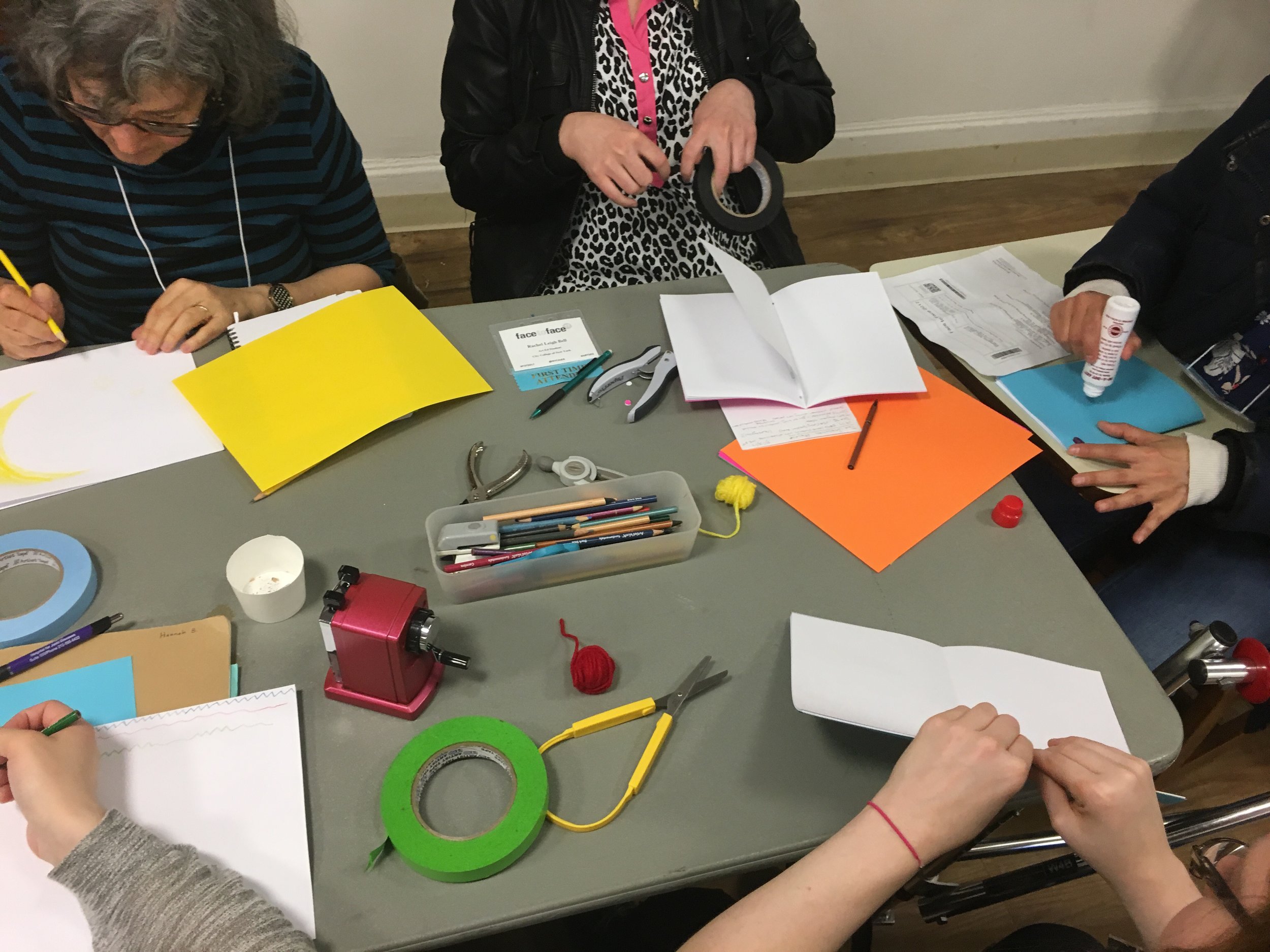 Sketch Book binding for introduction. How many pages will we get from 10 pieces of paper? Introduced tools I use in the inclusion residency. 