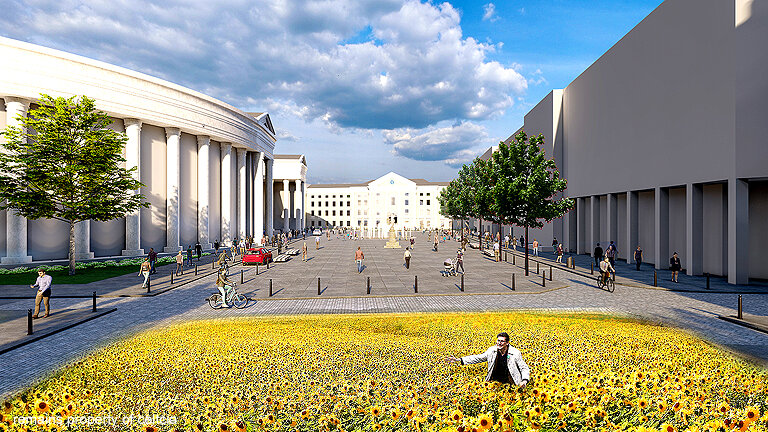 Eamon considers sunflower field college green plaza