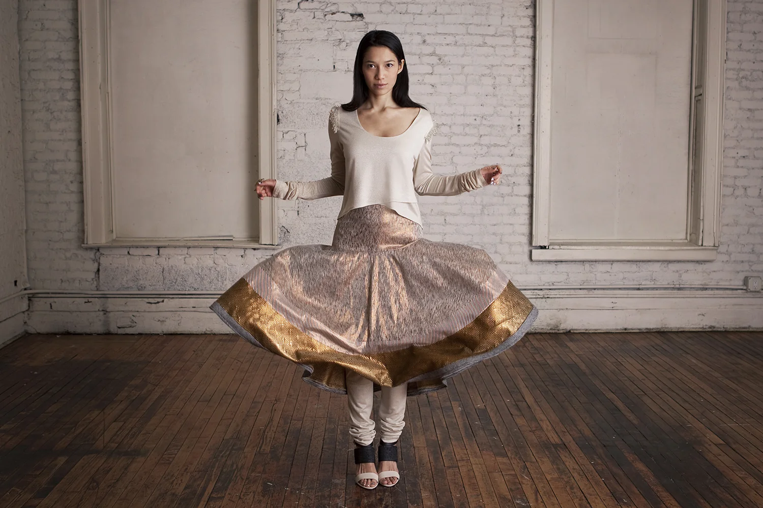 Beaded Wrap Top, Golden Circle Skirt, Churidar Leggings