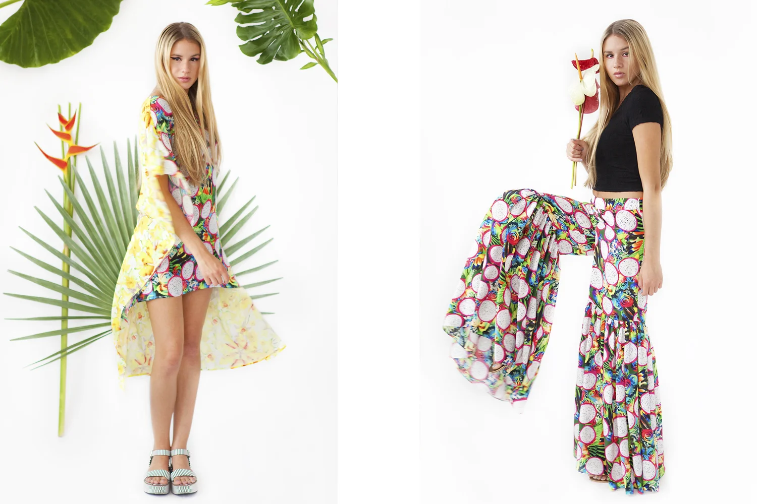 Rayon Voile High-Low Caftan Dress Paradise Silk Crepe Shirara Pants