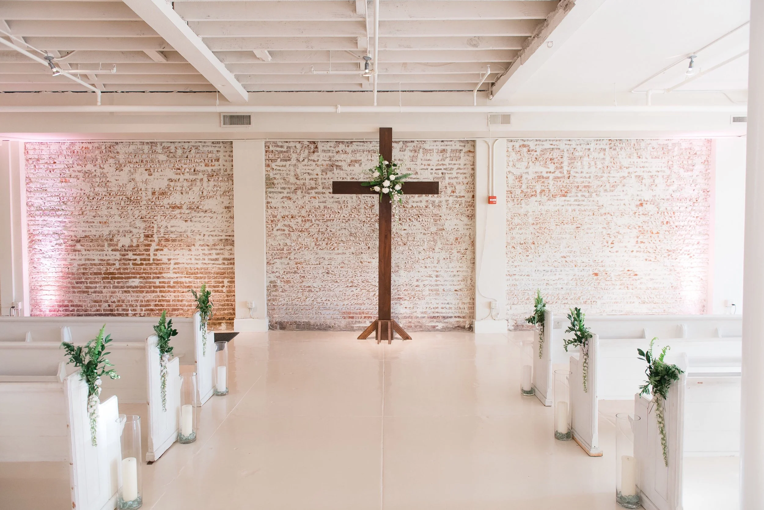 Loft Wedding with Church Pew Seating — P.E.W.S. Purely Elegant