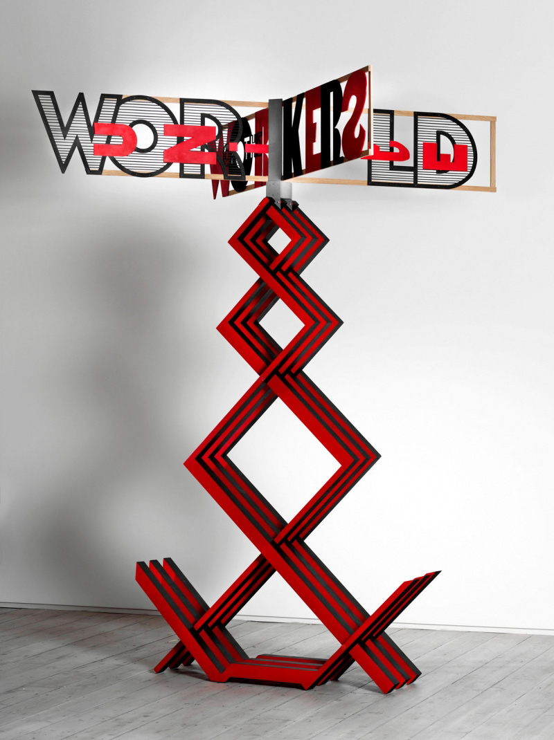 'Stand with Rotating Slogan’, Henri Milner, wood, acrylic, 2013. Courtesy GRAD: Gallery for Russian Arts and Design