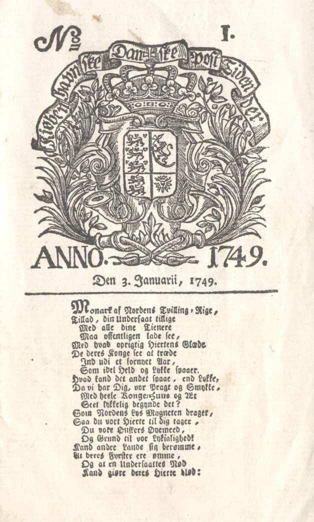 Front page of The Copenhagen Times (Berlingske) in 1749