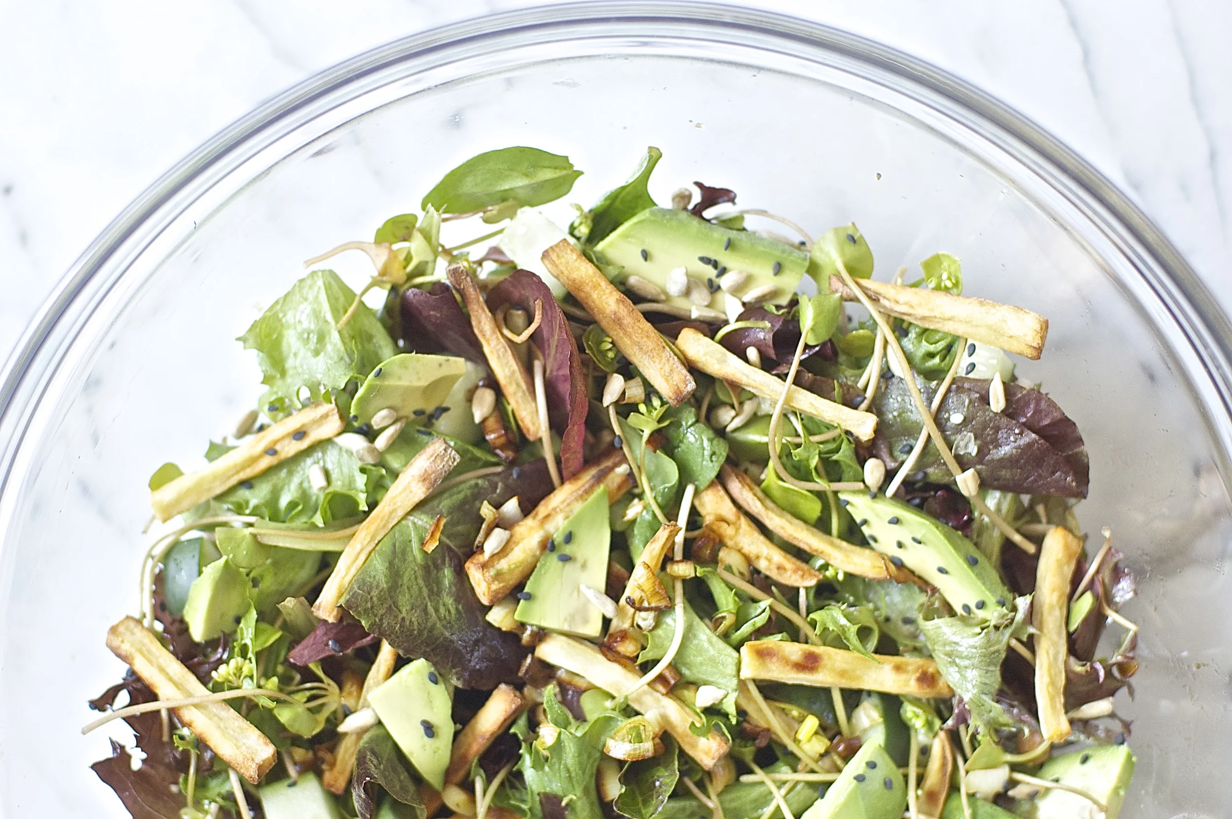 crispy spring garlic + yam salad