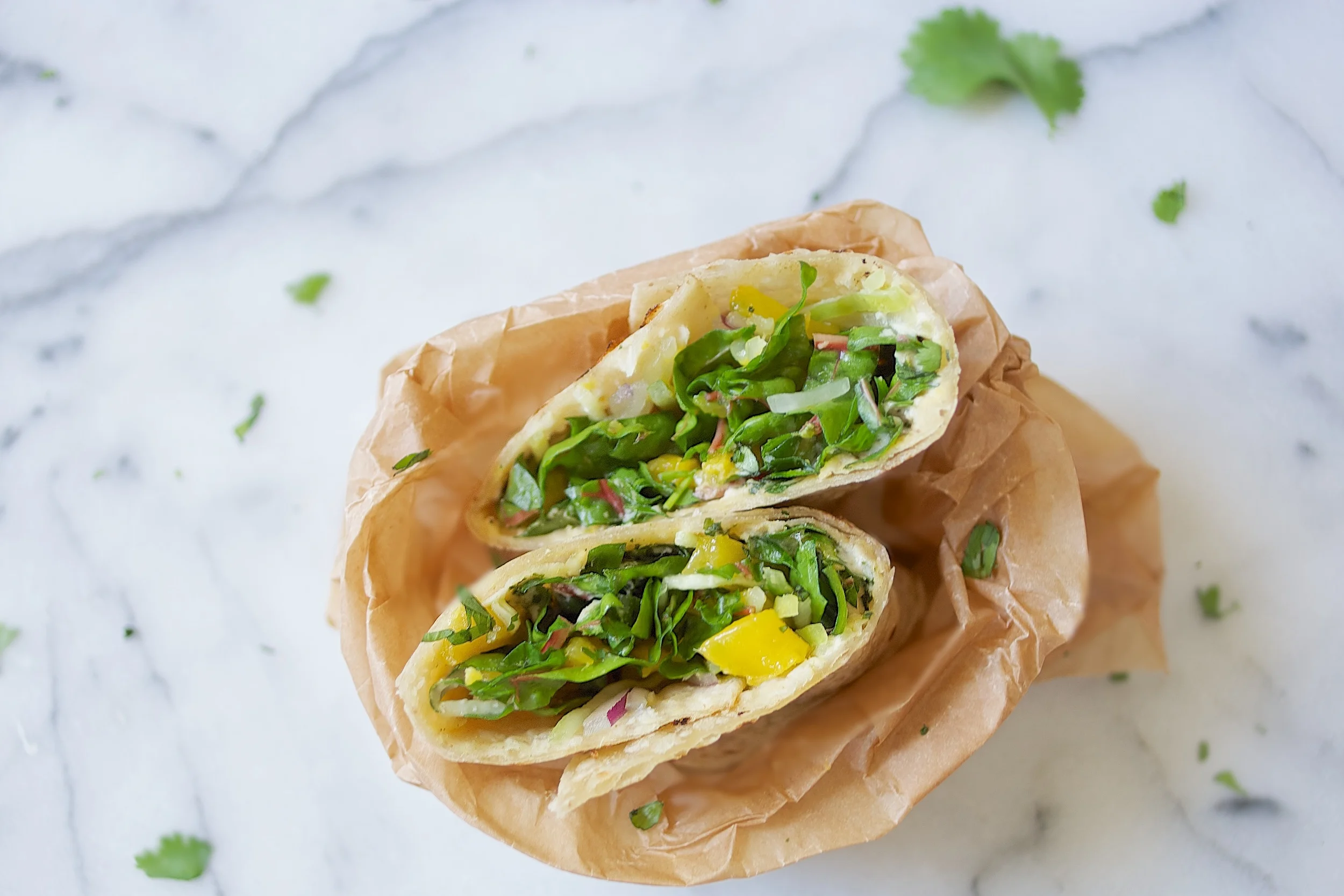 hummus + pesto veggie wrap