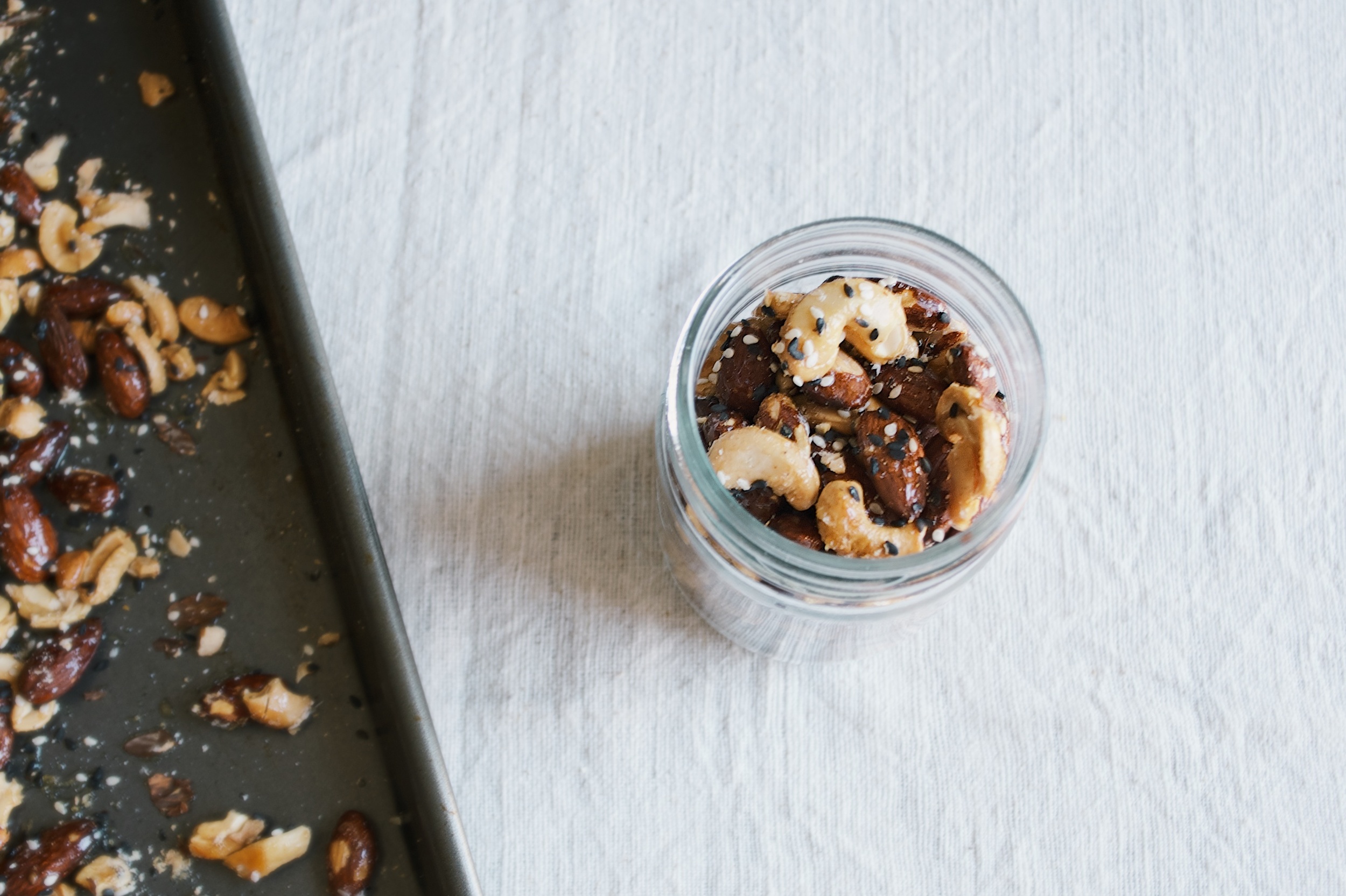 honey, ginger + sesame roasted nuts