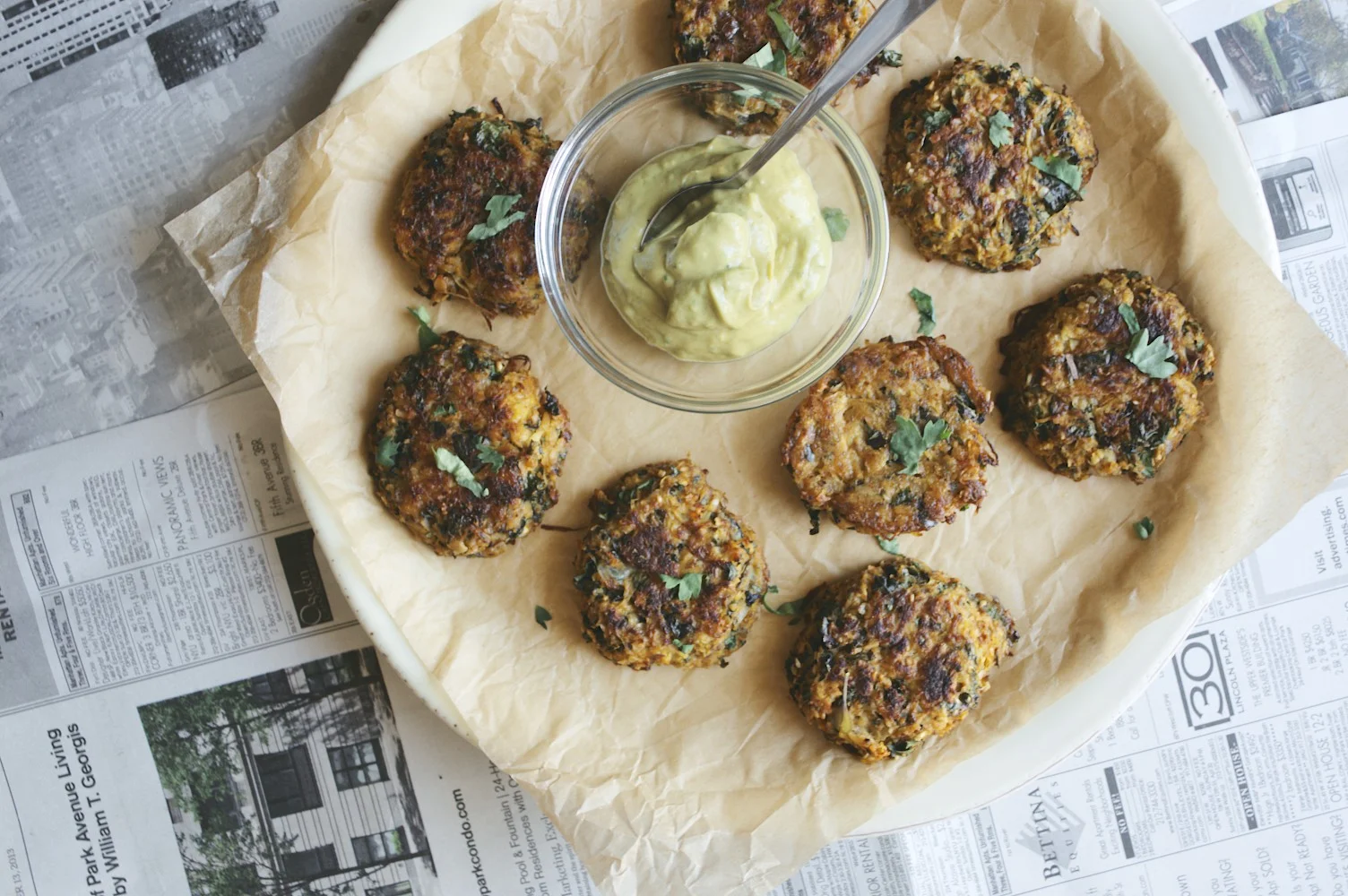 (baked) purple kale, cilantro + spaghetti squash cakes